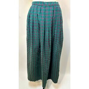 Vintage The Eagle's Eye Cotton Midi Skirt Green Maroon Pleated Pockets Cordoury